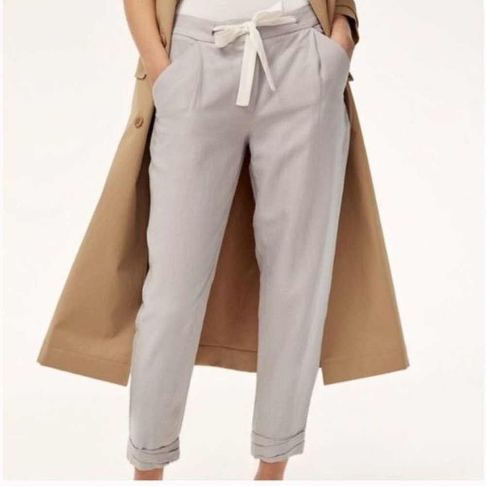 Linen blend pants with tie